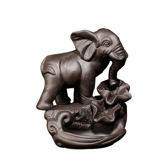 Purple Clay Thai Elephant Backflow Incense Burner Home Decor Ornaments GEMROCKY-Psychic-