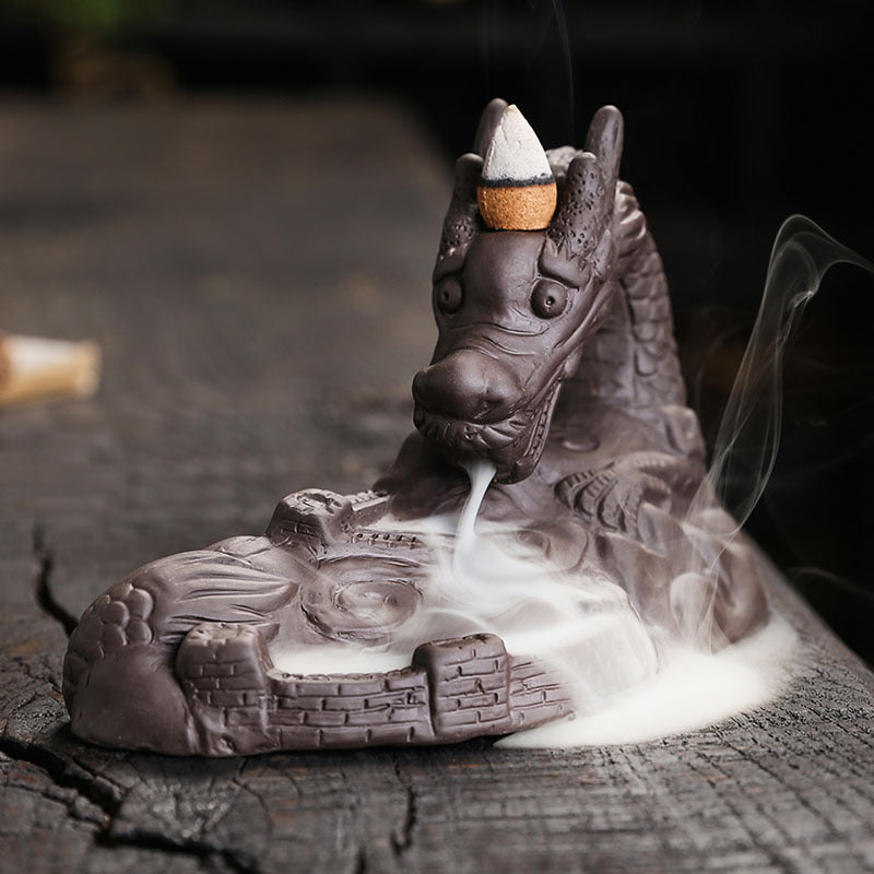 Purple Clay Wolong Carving Backflow Incense Burner Home Decor Ornaments GEMROCKY-Psychic-