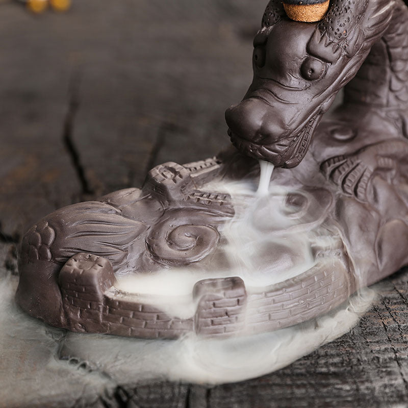 Purple Clay Wolong Carving Backflow Incense Burner Home Decor Ornaments GEMROCKY-Psychic-