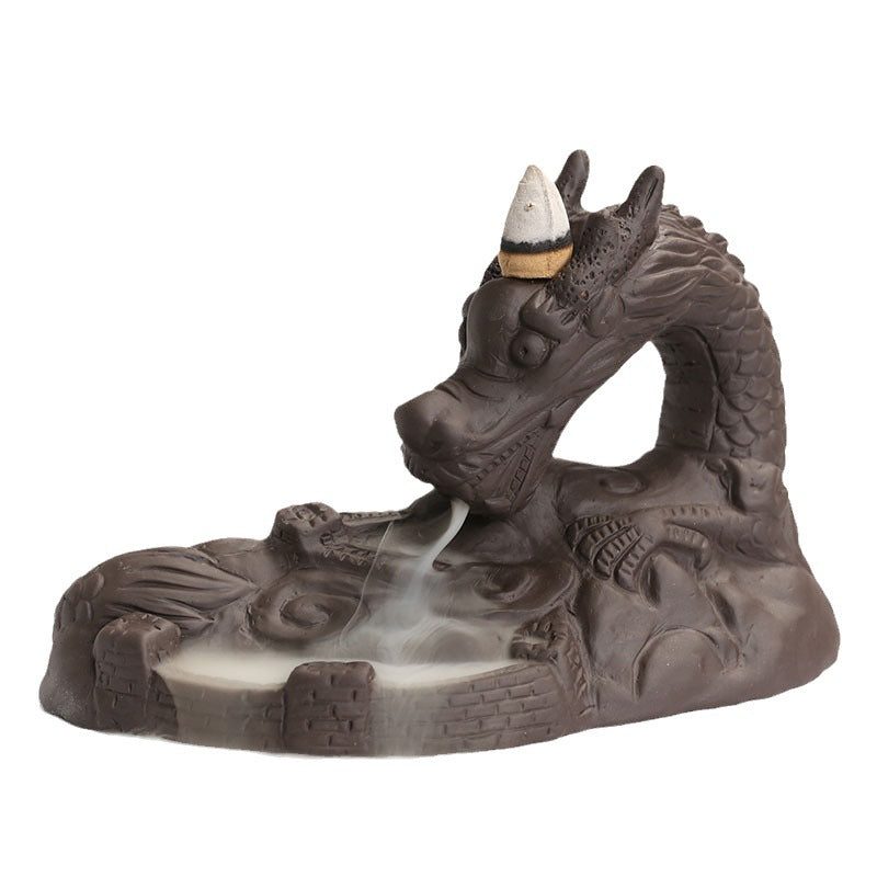 Purple Clay Wolong Carving Backflow Incense Burner Home Decor Ornaments GEMROCKY-Psychic-