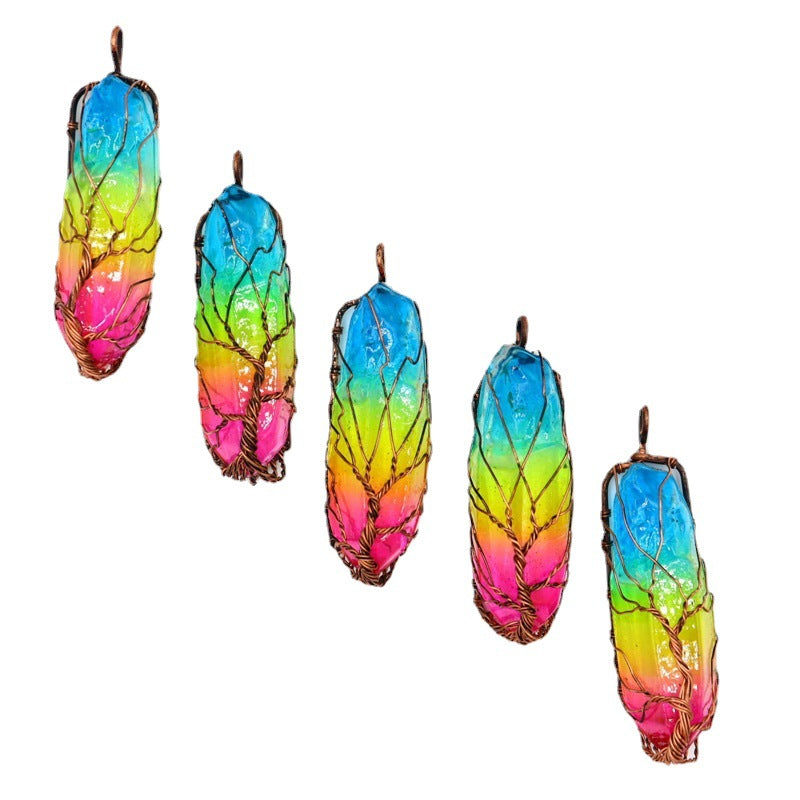 Rainbow Aura Rough Stone Pendant Necklaces GEMROCKY-Jewelry-