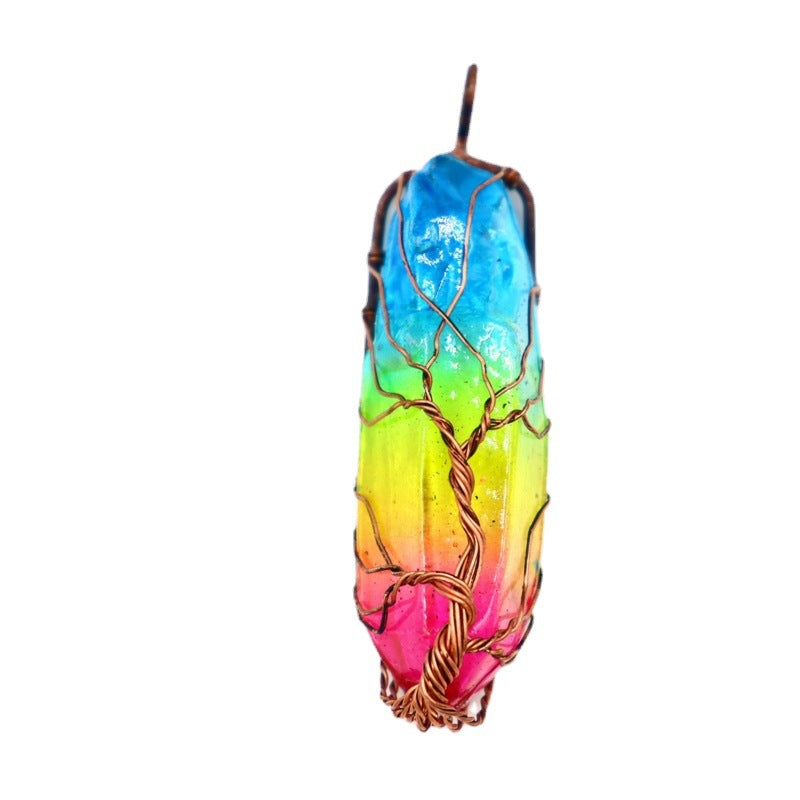 Rainbow Aura Rough Stone Pendant Necklaces GEMROCKY-Jewelry-Pendant-