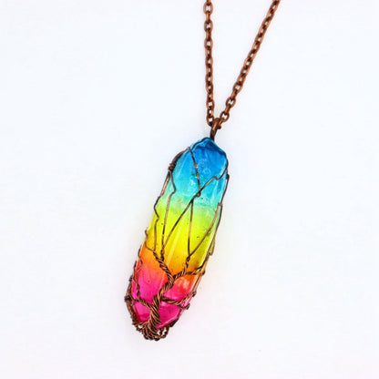 Rainbow Aura Rough Stone Pendant Necklaces GEMROCKY-Jewelry-With Copper Chain-