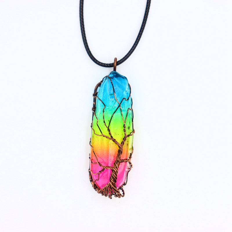 Rainbow Aura Rough Stone Pendant Necklaces GEMROCKY-Jewelry-With Leather Rope-