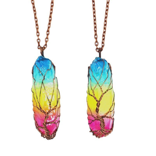 Rainbow Aura Rough Stone Pendant Necklaces GEMROCKY-Jewelry-