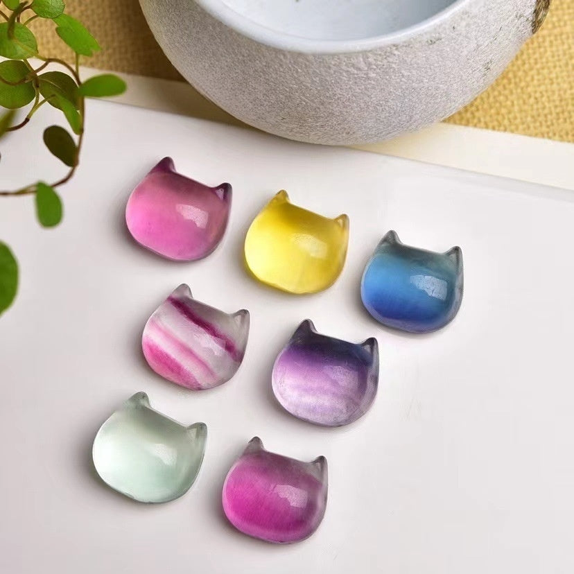 Rainbow Fluorite Cat Head Mini Carvings GEMROCKY-Carvings-