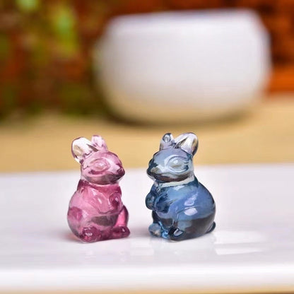 Rainbow Fluorite Crystal 15mm Mini Rabbit Carvings GEMROCKY-Carvings-