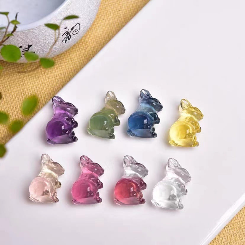 Rainbow Fluorite Crystal 15mm Mini Rabbit Carvings GEMROCKY-Carvings-