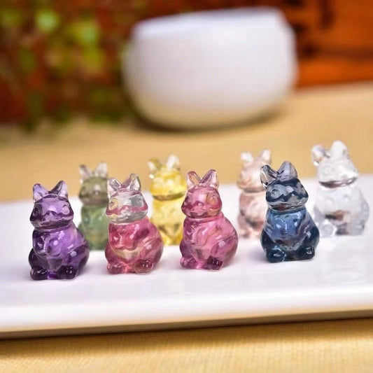 Rainbow Fluorite Crystal 15mm Mini Rabbit Carvings GEMROCKY-Carvings-