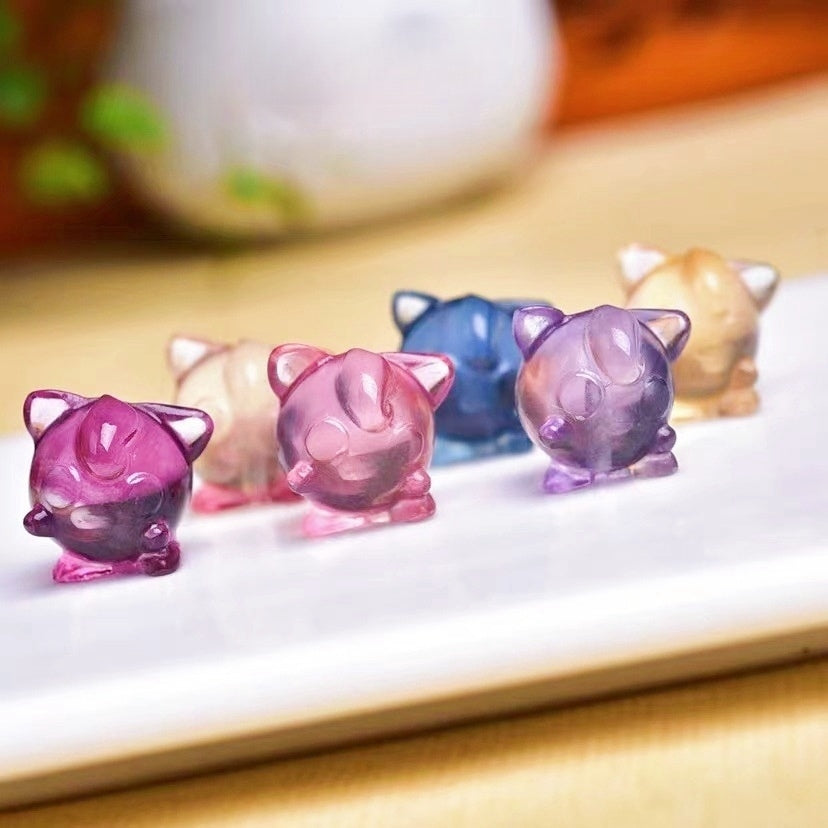 Rainbow Fluorite Crystal 16mm Jigglypuff Mini Carvings GEMROCKY-Carvings-