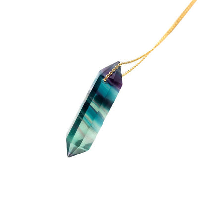 Rainbow Fluorite Double Points Pendant Necklaces GEMROCKY-Jewelry-