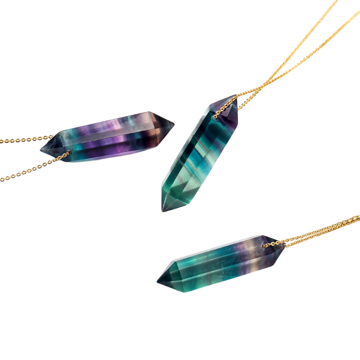 Rainbow Fluorite Double Points Pendant Necklaces GEMROCKY-Jewelry-