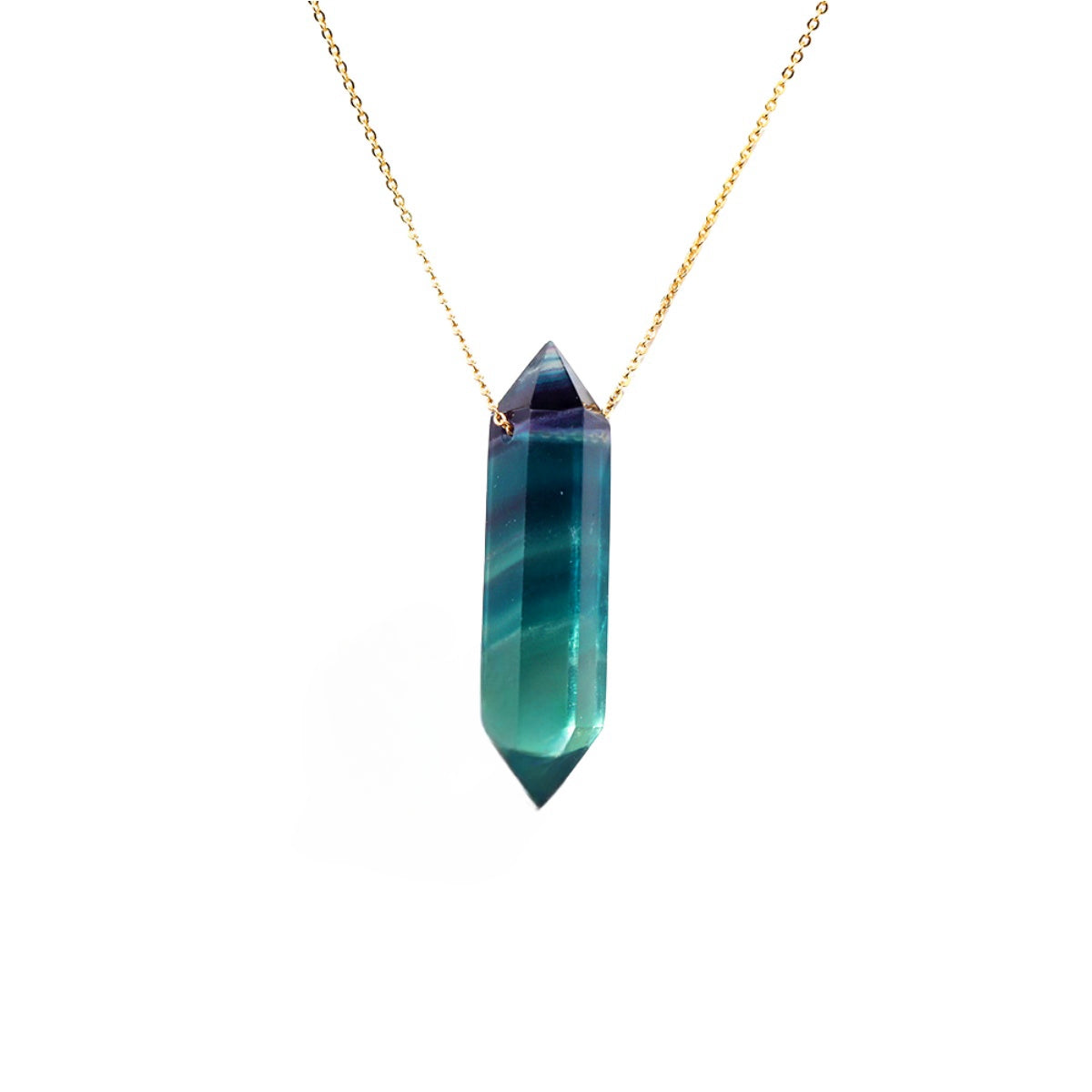 Rainbow Fluorite Double Points Pendant Necklaces GEMROCKY-Jewelry-