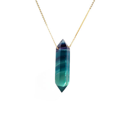 Rainbow Fluorite Double Points Pendant Necklaces GEMROCKY-Jewelry-