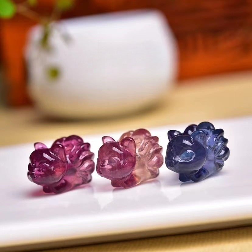 Rainbow Fluorite Fox Mini Carvings GEMROCKY-Carvings-