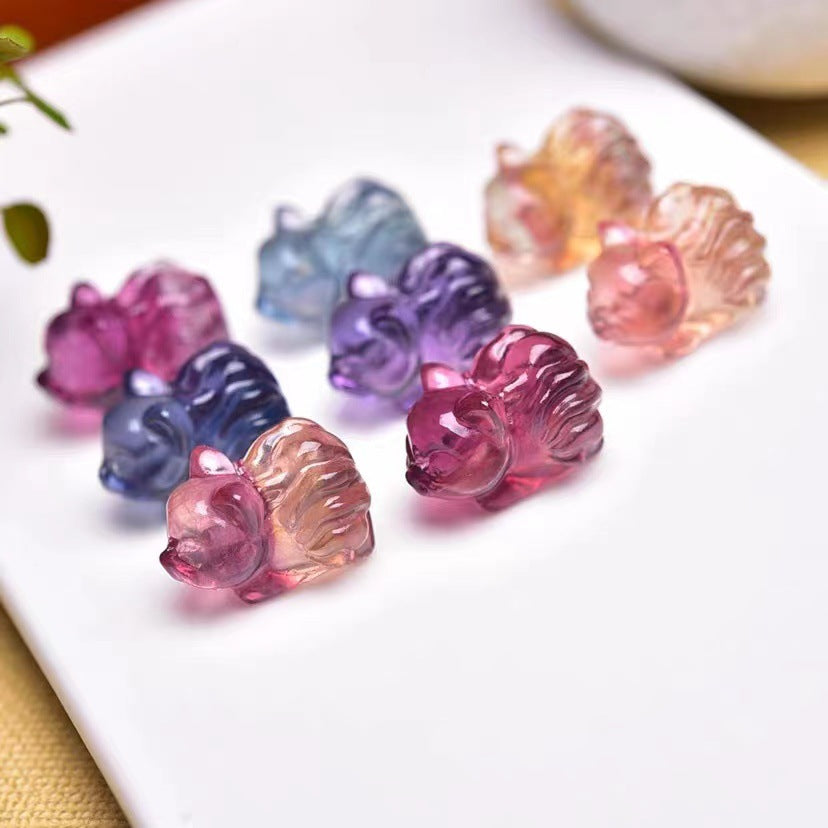 Rainbow Fluorite Fox Mini Carvings GEMROCKY-Carvings-