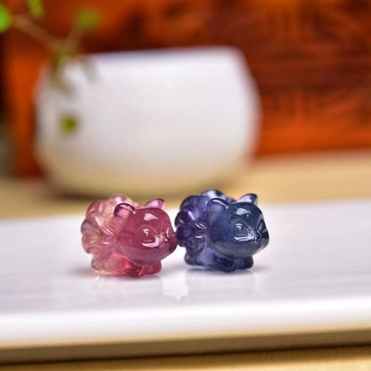 Rainbow Fluorite Fox Mini Carvings GEMROCKY-Carvings-