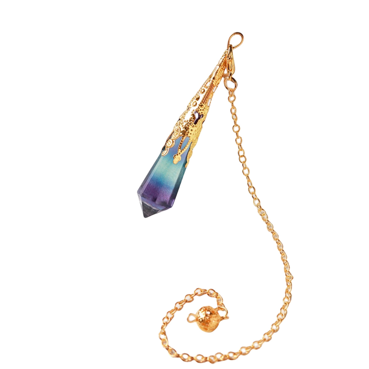 Rainbow Fluorite Metal Fine Carving Pendulum Pendants GEMROCKY-Jewelry-Golden-