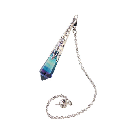 Rainbow Fluorite Metal Fine Carving Pendulum Pendants GEMROCKY-Jewelry-Silver-