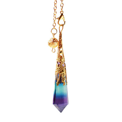 Rainbow Fluorite Metal Fine Carving Pendulum Pendants GEMROCKY-Jewelry-