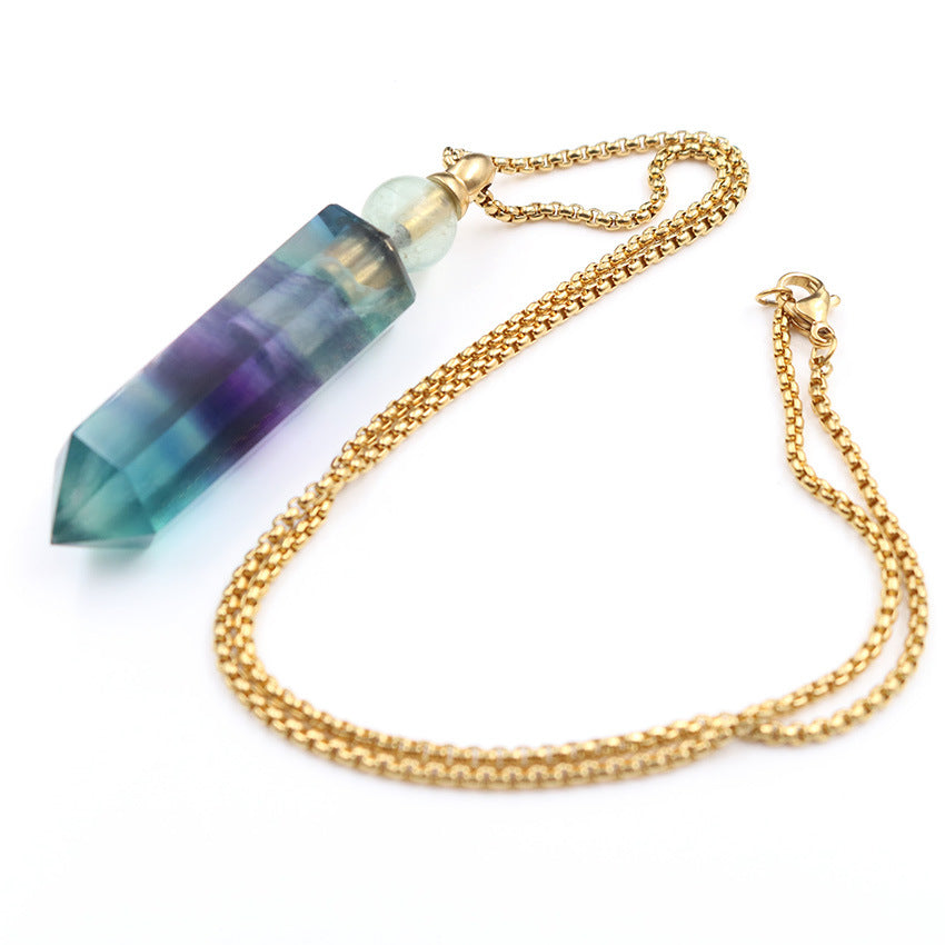 Rainbow Fluorite Perfume Fragrance Pendant Necklaces GEMROCKY-Jewelry-Rainbow Fluorite Golden Chain-