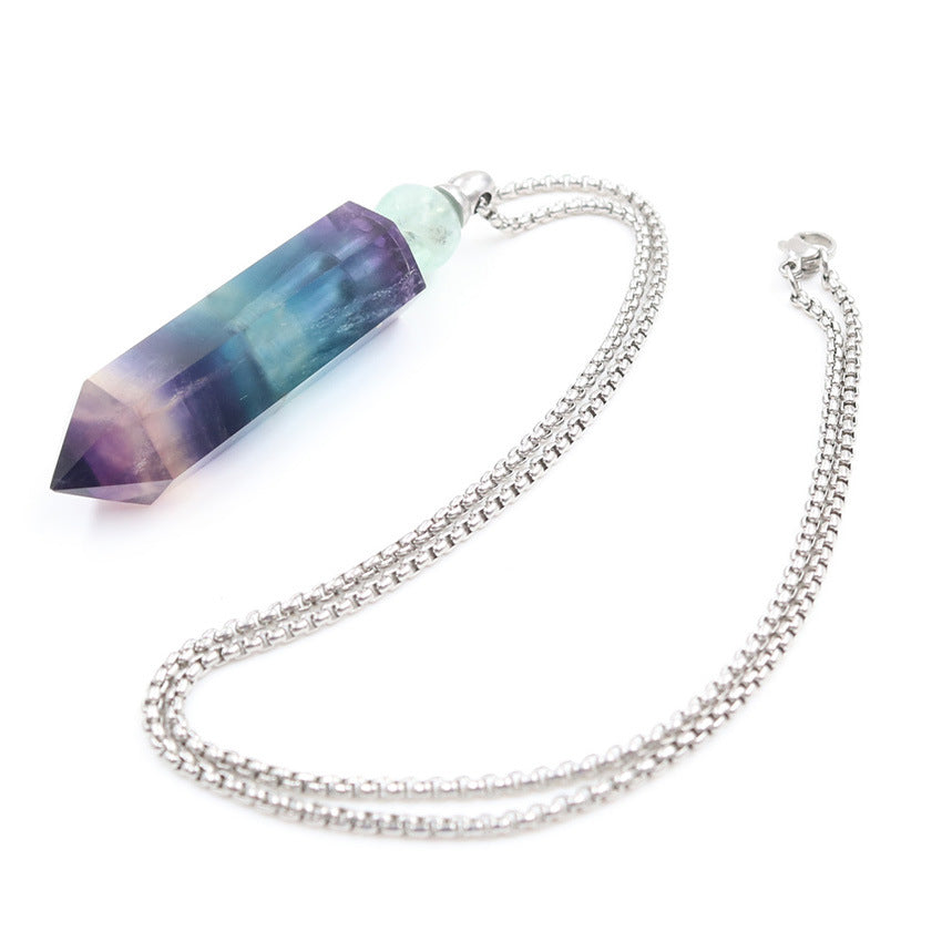 Rainbow Fluorite Perfume Fragrance Pendant Necklaces GEMROCKY-Jewelry-Rainbow Fluorite Silver Chain-