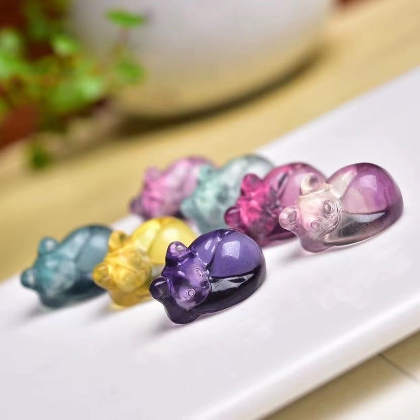 Rainbow Fluorite Sleeping Cat Mini Carvings GEMROCKY-Carvings-