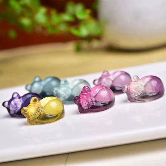 Rainbow Fluorite Sleeping Cat Mini Carvings GEMROCKY-Carvings-