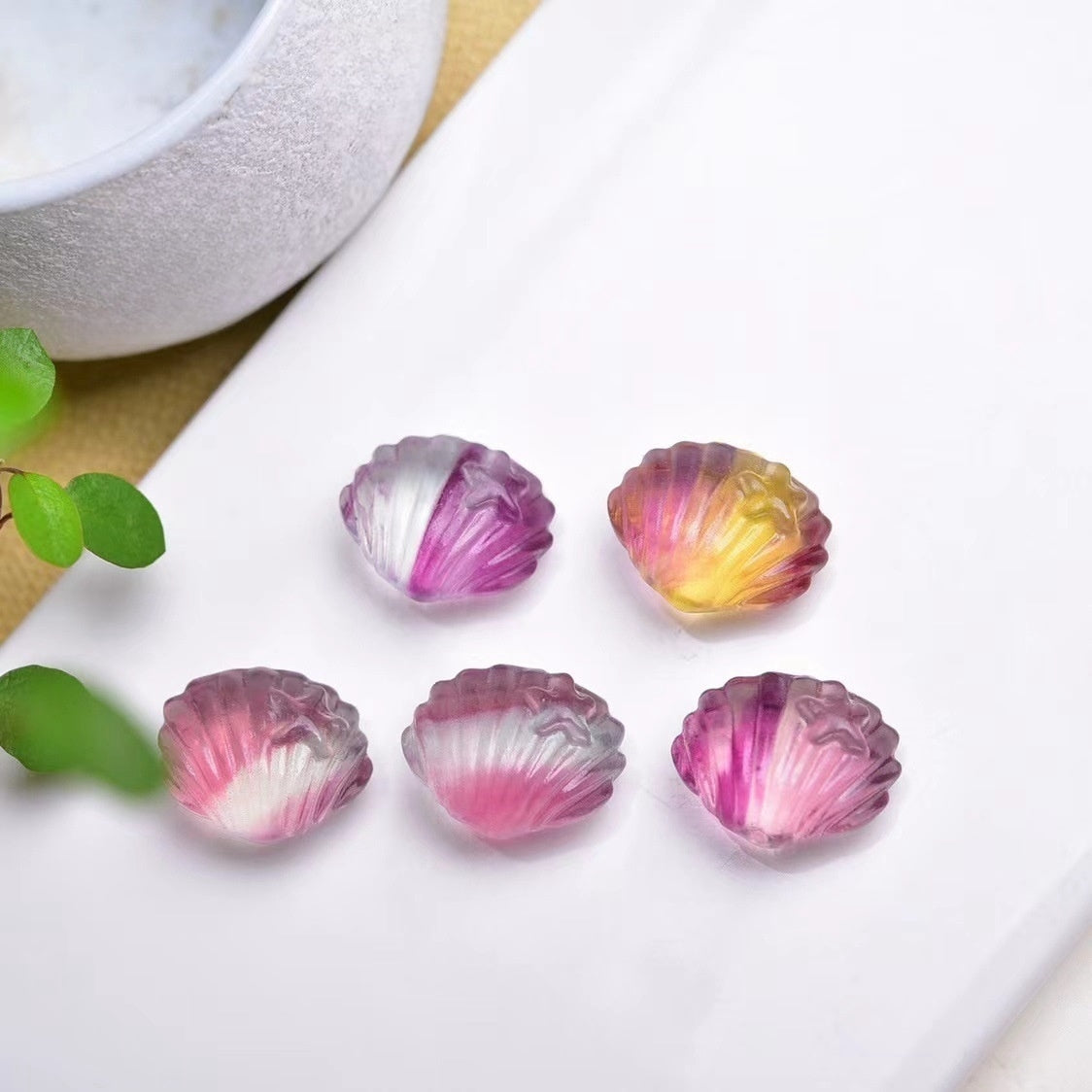 Rainbow Fluorite Small Shell Mini Carvings GEMROCKY-Carvings-