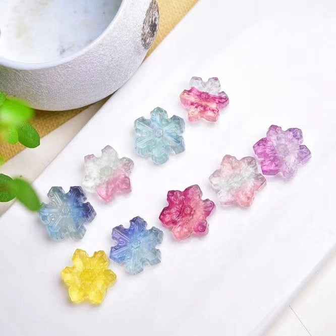 Rainbow Fluorite Snowflake Mini Carvings GEMROCKY-Carvings-