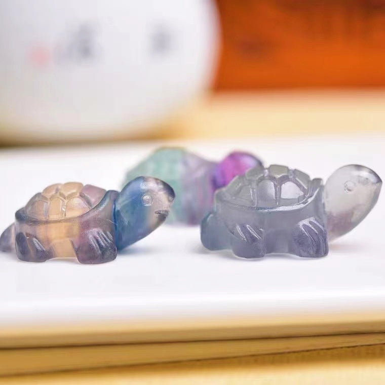 Rainbow Fluorite Turtle Mini Carvings GEMROCKY-Carvings-