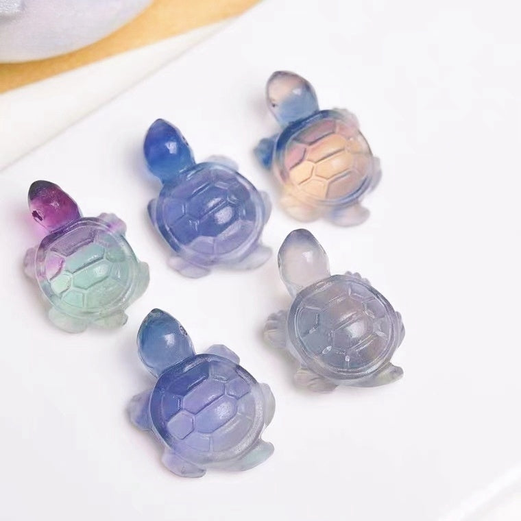 Rainbow Fluorite Turtle Mini Carvings GEMROCKY-Carvings-