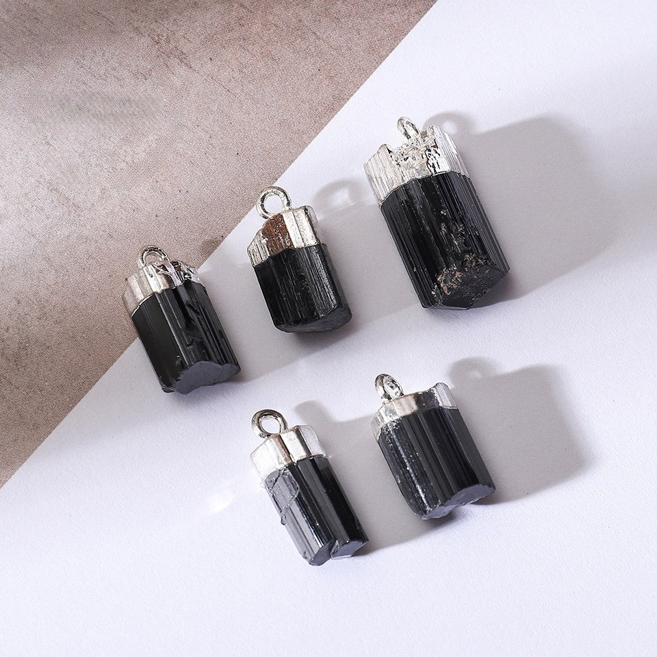 Raw Black Tourmaline Piece Drop Pendants GEMROCKY-Jewelry-Silver Color Head-