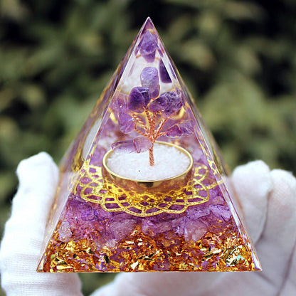 Resin Chakra Life Tree 6cm Pyramids Ornaments GEMROCKY-Decoration-Amethyst1-