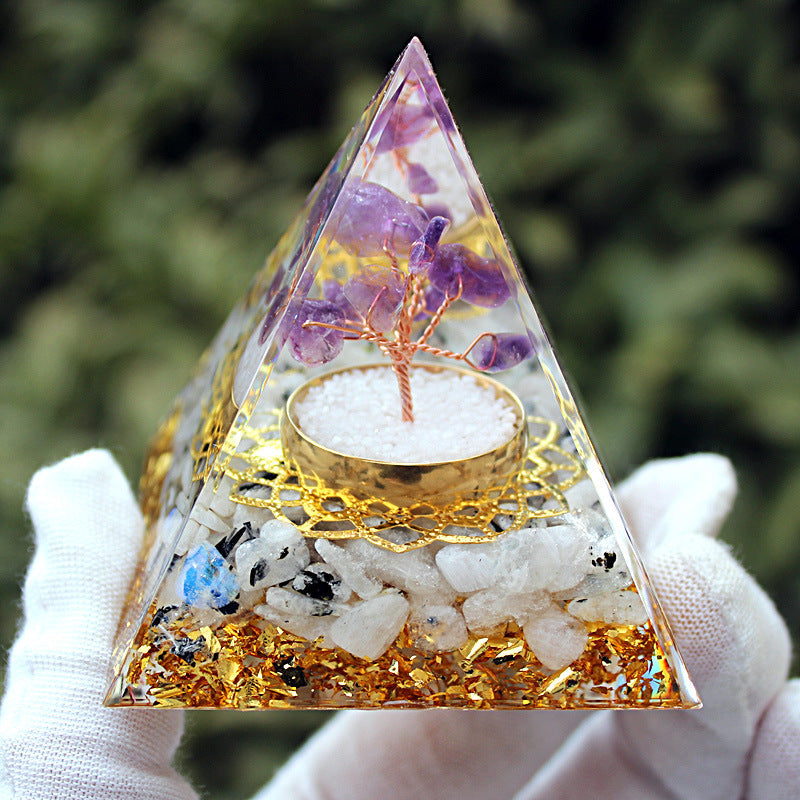 Resin Chakra Life Tree 6cm Pyramids Ornaments GEMROCKY-Decoration-Amethyst+Moonstone-