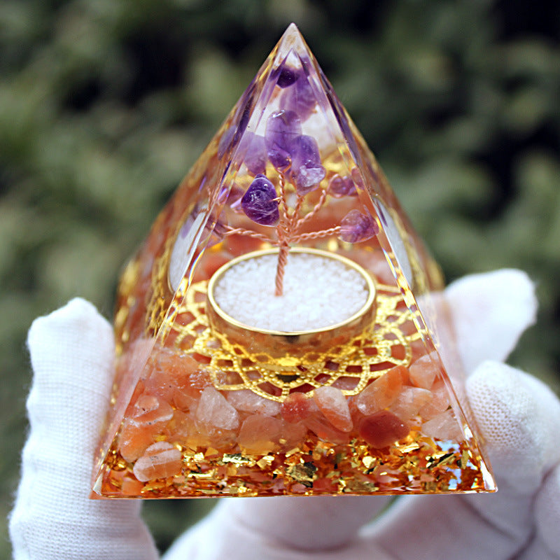 Resin Chakra Life Tree 6cm Pyramids Ornaments GEMROCKY-Decoration-Amethyst+Red Agate-