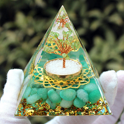 Resin Chakra Life Tree 6cm Pyramids Ornaments GEMROCKY-Decoration-Peridot+Green Aventurine-