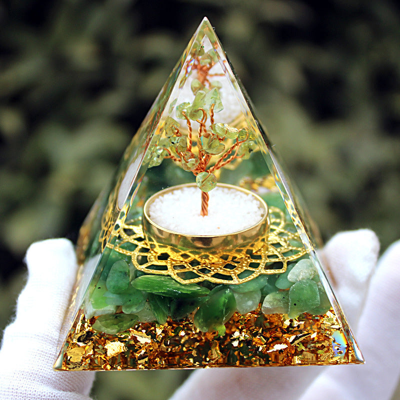 Resin Chakra Life Tree 6cm Pyramids Ornaments GEMROCKY-Decoration-Peridot+Green Jade-