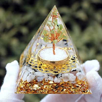 Resin Chakra Life Tree 6cm Pyramids Ornaments GEMROCKY-Decoration-Peridot+Moonstone-