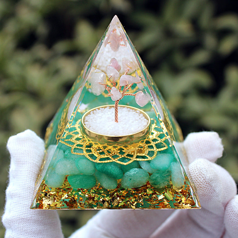 Resin Chakra Life Tree 6cm Pyramids Ornaments GEMROCKY-Decoration-Rose Quartz+Green Aventurine-