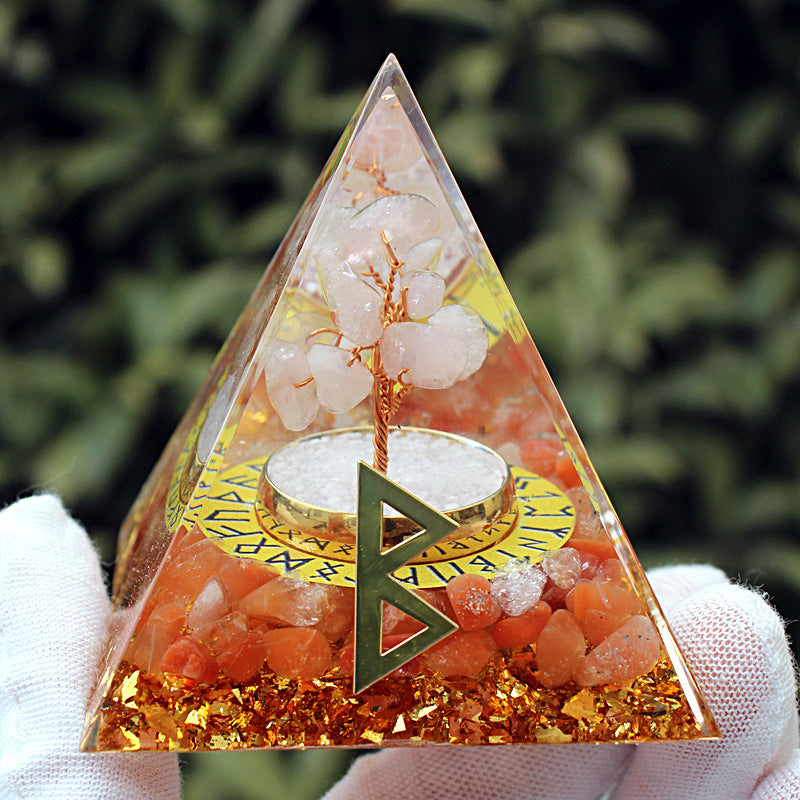 Resin Chakra Runes Life Tree 6cm Pyramids Ornaments GEMROCKY-Decoration-Birth Runes-