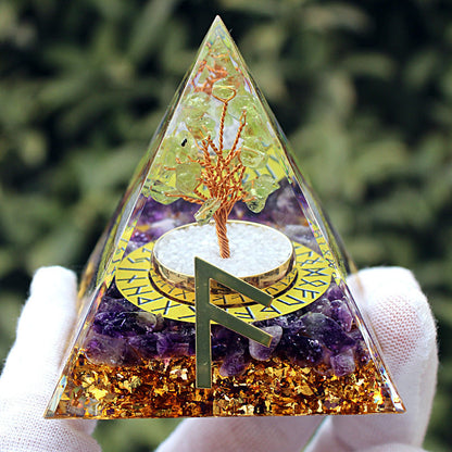 Resin Chakra Runes Life Tree 6cm Pyramids Ornaments GEMROCKY-Decoration-Courier Runes-