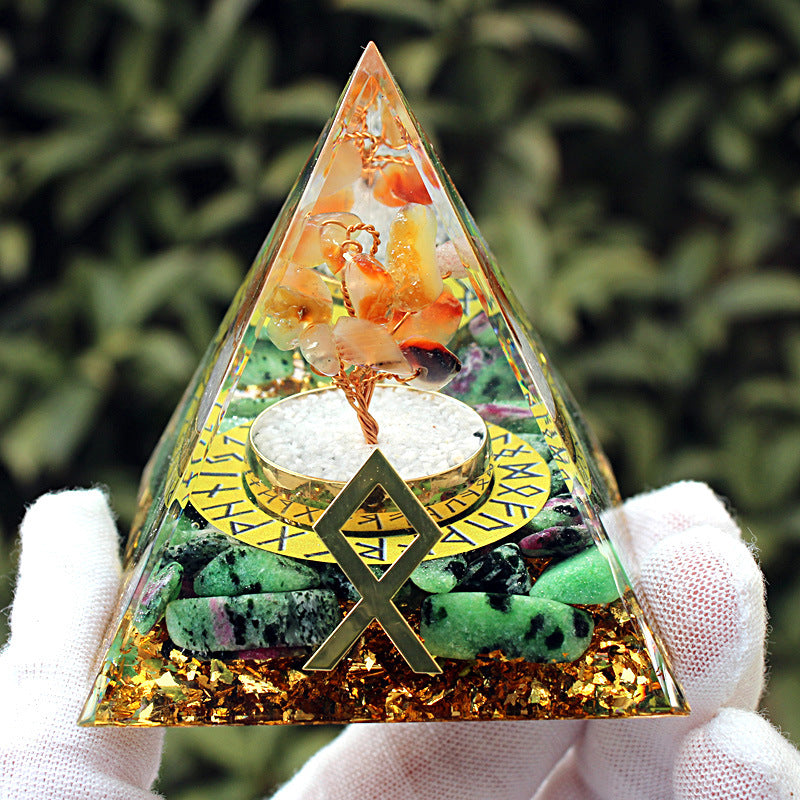 Resin Chakra Runes Life Tree 6cm Pyramids Ornaments GEMROCKY-Decoration-Family Runes-