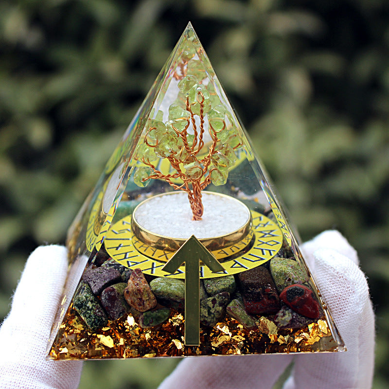 Resin Chakra Runes Life Tree 6cm Pyramids Ornaments GEMROCKY-Decoration-Mars Runes-