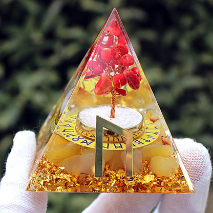 Resin Chakra Runes Life Tree 6cm Pyramids Ornaments GEMROCKY-Decoration-Power Runes-