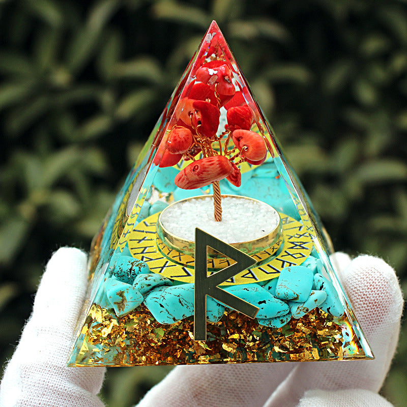 Resin Chakra Runes Life Tree 6cm Pyramids Ornaments GEMROCKY-Decoration-Traveller Runes-