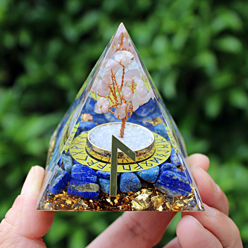 Resin Chakra Runes Life Tree 6cm Pyramids Ornaments GEMROCKY-Decoration-Water Runes-