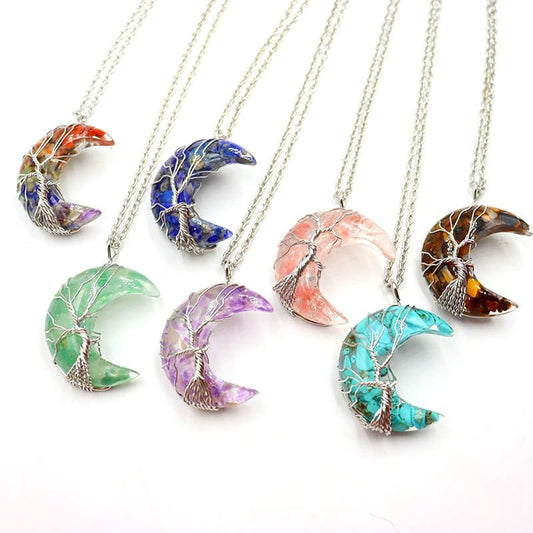 Resin Chip Moon Pendant Necklaces GEMROCKY-Jewelry-