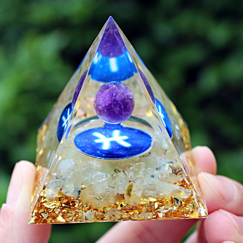 Resin Constellation Seven Chakra Multi Sizes Pyramids Ornaments GEMROCKY-Decoration-Pisces-5cm-