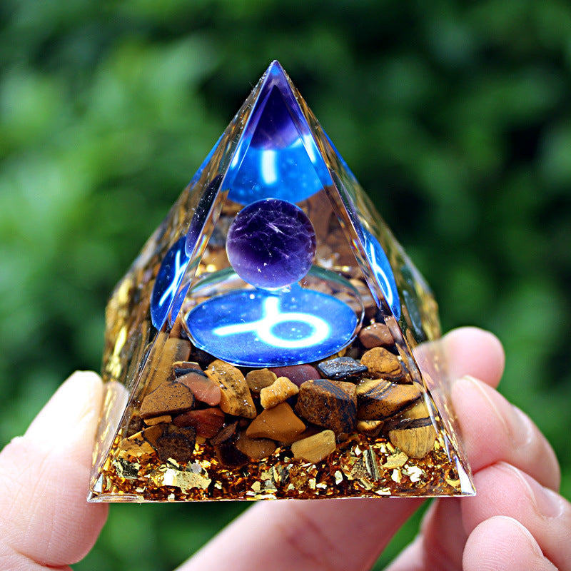 Resin Constellation Seven Chakra Multi Sizes Pyramids Ornaments GEMROCKY-Decoration-Taurus-5cm-